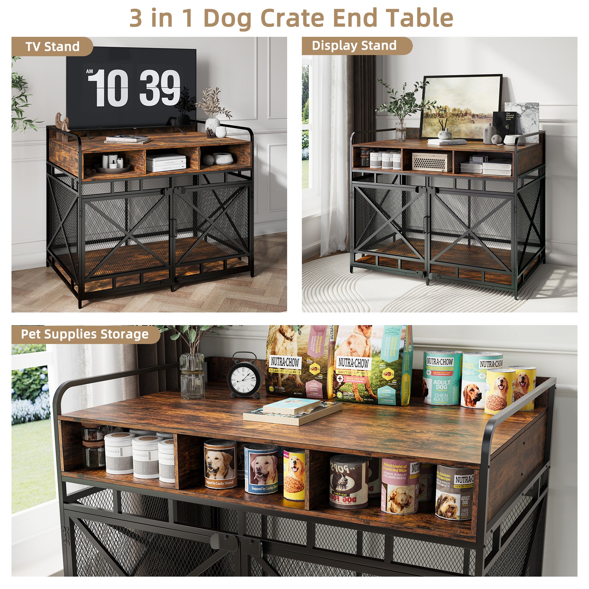 43" Heavy Duty Wooden Dog Crate End Table,