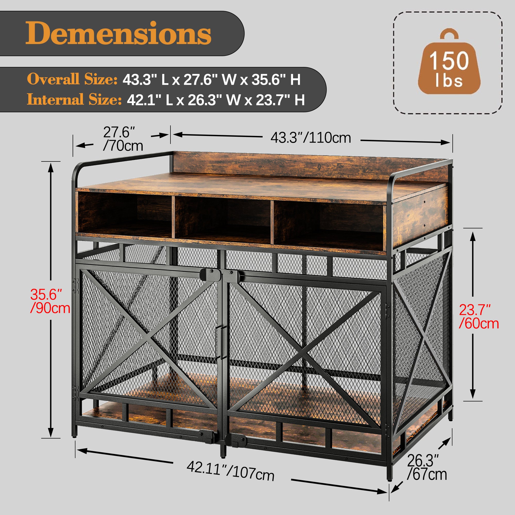 43" Heavy Duty Wooden Dog Crate End Table,